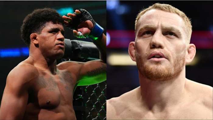 Side-by-side of UFC 299 fighters Gilbert Burns and Jack Della Maddalena.